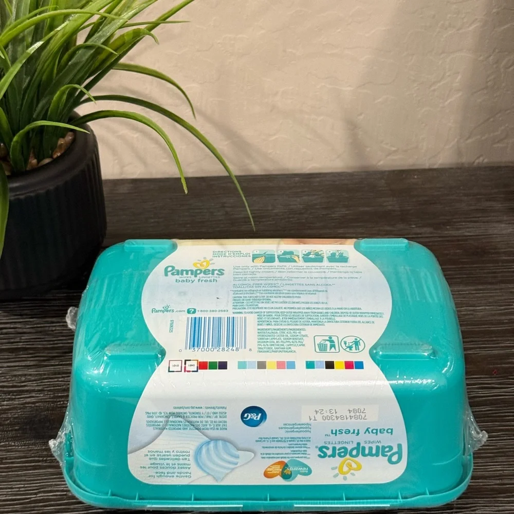 Pampers Baby Fresh Wipes Dispenser Sealed Pop Up Container Blue Green New